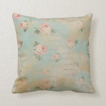 Shabby Chic Vintage Roses Blue Throw Pillow by ohwhynotpillows at Zazzle