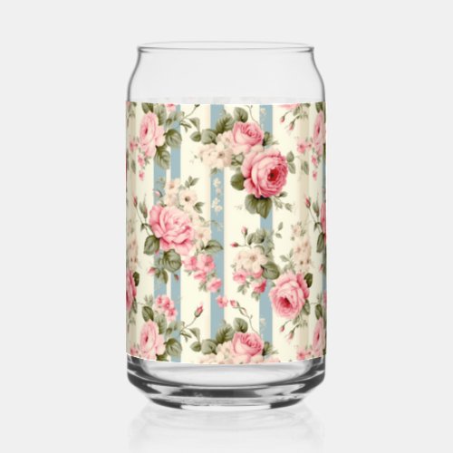 Shabby Chic Vintage Roses Can Glass