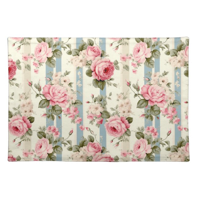 Shabby Chic Vintage Roses Cloth Placemat (Front)