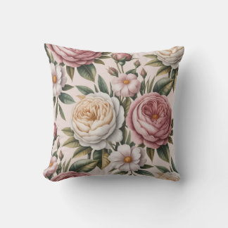 Shabby chic vintage roses cottagecore  throw pillow
