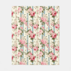 Shabby Chic Vintage Roses Fleece Blanket