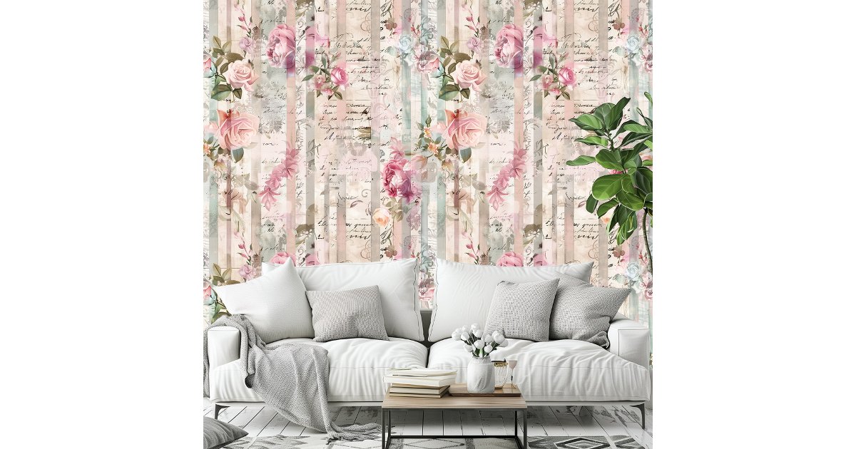 Shabby Chic Vintage Roses Floral Pattern Romantic Wallpaper | Zazzle