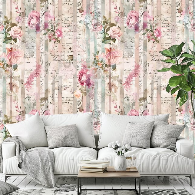 Shabby Chic Vintage Roses Floral Pattern Romantic Wallpaper (Shabby Chic Vintage Roses Floral Pattern Romantic Wallpaper)