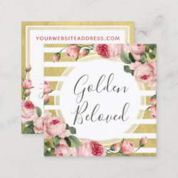 Shabby Chic Vintage Roses Gold Stripe Social Media Square Business Card