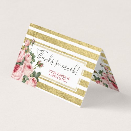 Shabby Chic Vintage Roses  Gold Thank You Card