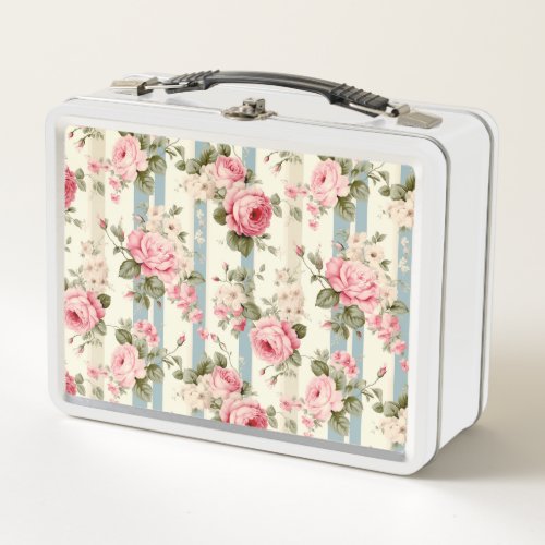 Shabby Chic Vintage Roses Metal Lunch Box