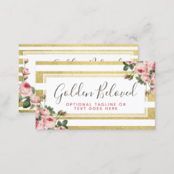 Shabby Chic Vintage Roses & Modern Gold Stripes Business Card