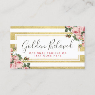 Shabby Chic Vintage Roses & Modern Gold Stripes Business Card