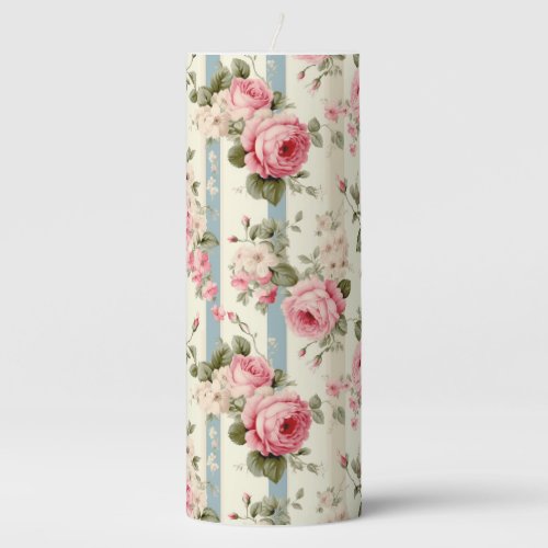 Shabby Chic Vintage Roses Pillar Candle