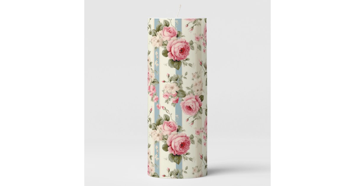 Shabby Chic Vintage Roses Pillar Candle | Zazzle