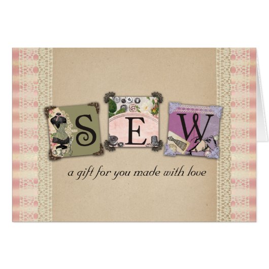 Shabby chic vintage sewing crafts gift cards (Front Horizontal)