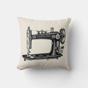 Shabby chic vintage sewing machine faux linen throw pillow