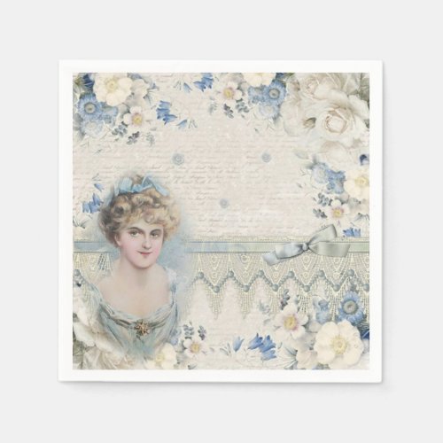 Shabby Chic Vintage Victorian Lady with Flowers Napkins