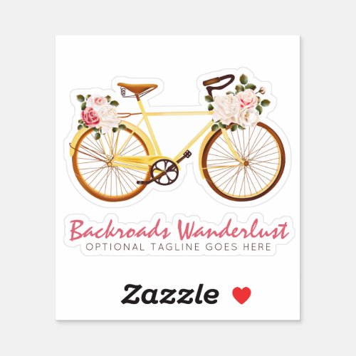 Shabby Chic Vintage Yellow Bicycle Roses Name Logo Sticker