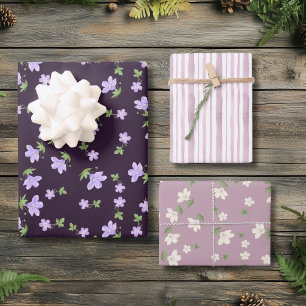 Shabby Chic Violet Pink Ditsy Floral Cottagecore Wrapping Paper Sheets