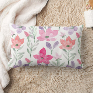 Shabby Chic Watercolor Floral Pattern Lumbar Pillow