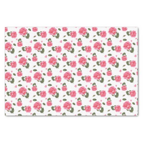 Shabby Chic Watercolor Pink Rose Floral Design Tissue Paper