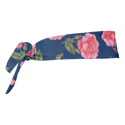 Shabby Chic Watercolor Pink Rose Floral Pattern At Tie Headband