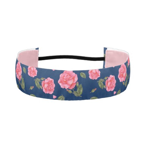 Shabby Chic Watercolor Pink Rose Floral Pattern Athletic Headband