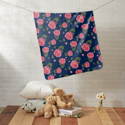 Shabby Chic Watercolor Pink Rose Floral Pattern Baby Blanket