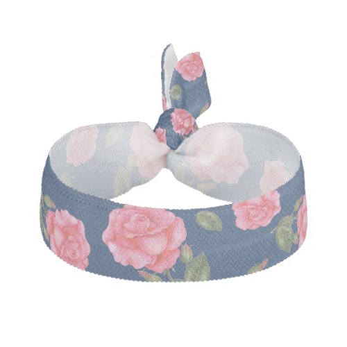 Shabby Chic Watercolor Pink Rose Floral Pattern Elastic Hair Tie