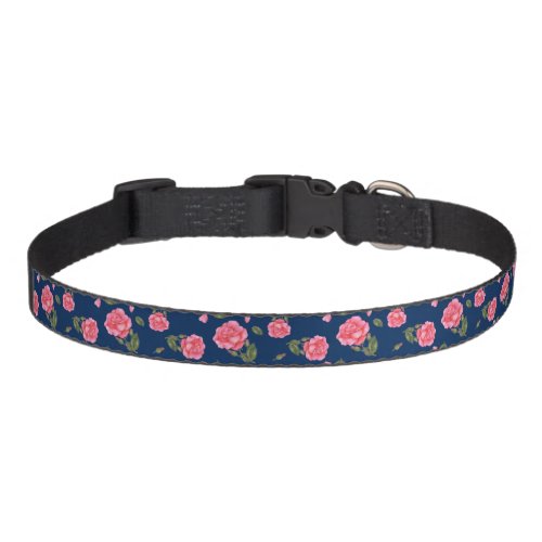 Shabby Chic Watercolor Pink Rose Floral Pattern Pet Collar
