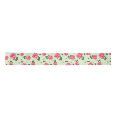 Shabby Chic Watercolor Pink Rose Floral Pattern Satin Ribbon