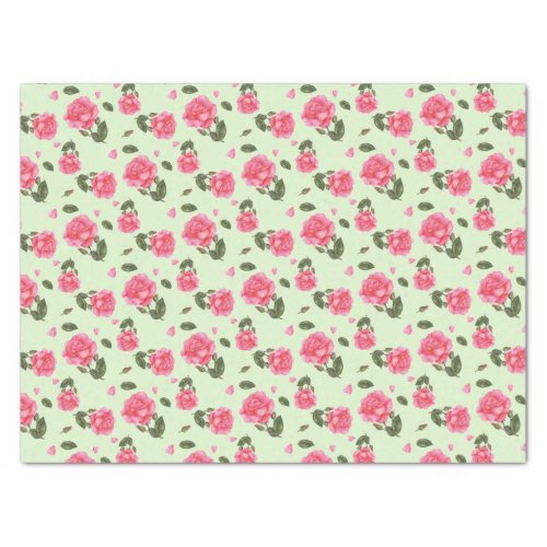 Shabby Chic Watercolor Pink Rose Floral Pattern Tissue Paper