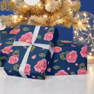 Shabby Chic Watercolor Pink Rose Floral Pattern Wrapping Paper