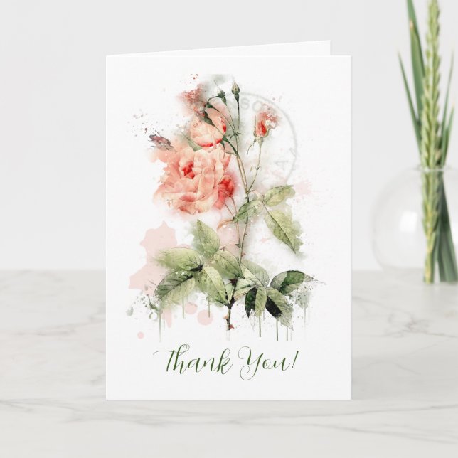 Shabby Chic Watercolor Roses Greeting Card (Front)