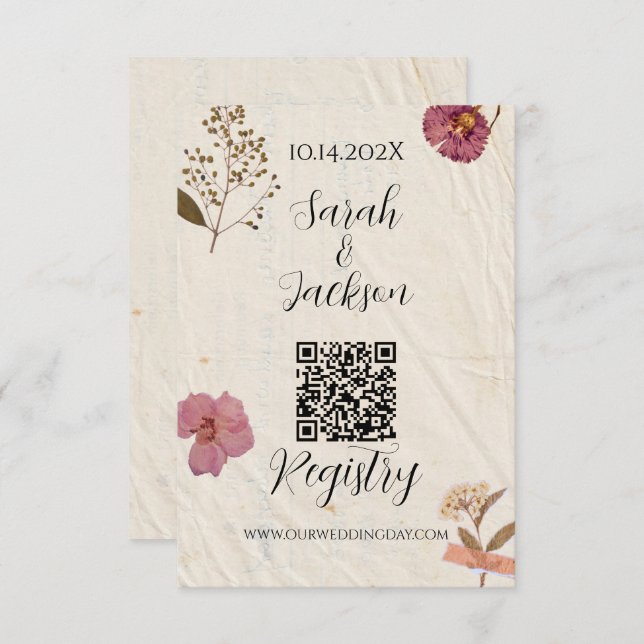 Shabby Chic Wedding Pressed Flowers  Enclosure Card (Front/Back)