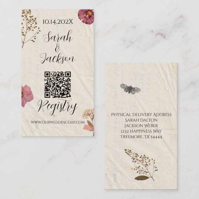 Shabby Chic Wedding Pressed Flowers  Enclosure Card (Front/Back)