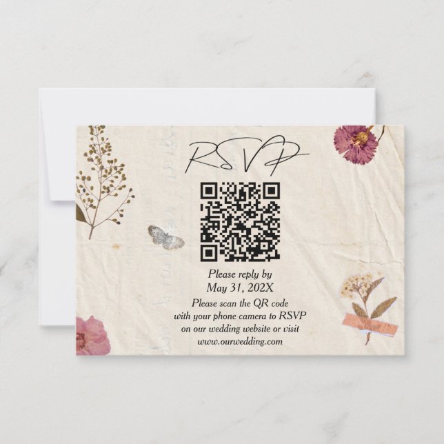 Shabby Chic Wedding Pressed Flowers  RSVP Card (Front)