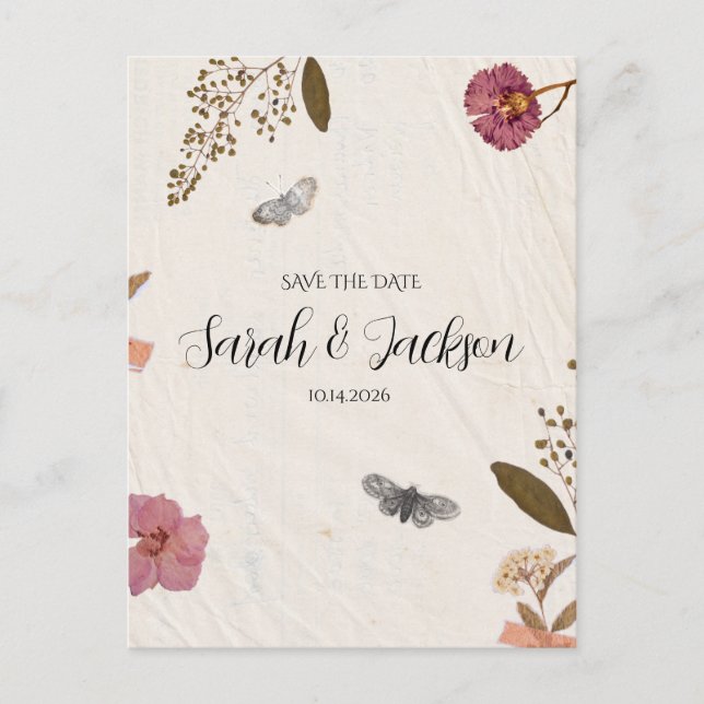 Shabby Chic Wedding Pressed Flowers Save the Date Postcard (Front)