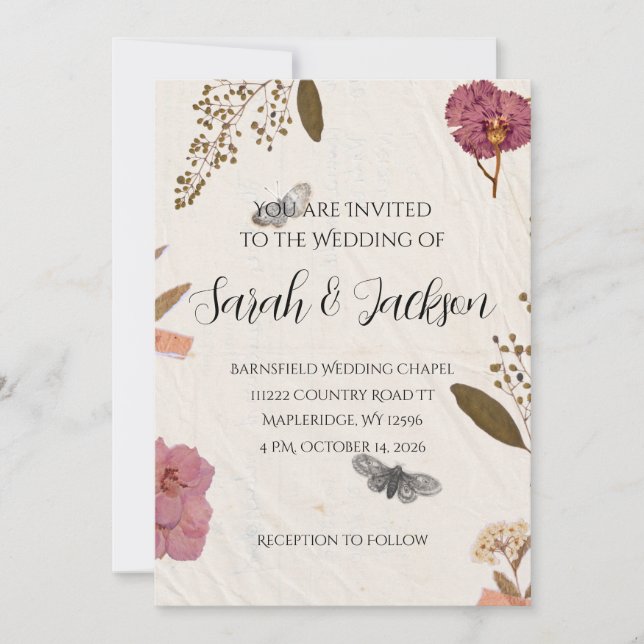 Shabby Chic Wedding Pressed Flowers Wedding Invite (Front)