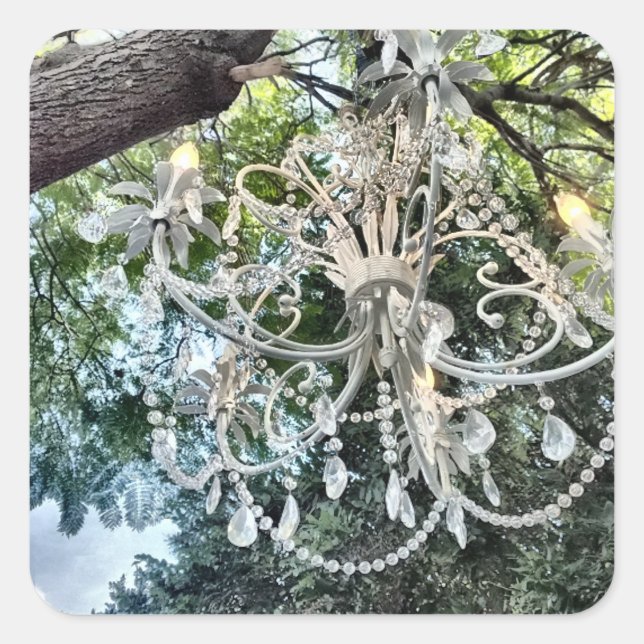 Shabby Chic White Crystal Chandelier Square Sticker (Front)