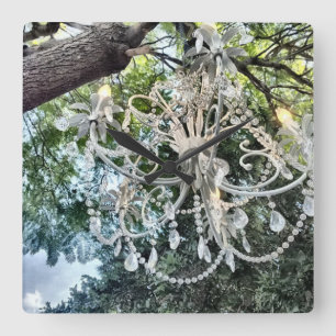 Shabby Chic White Crystal Chandelier Square Wall Clock
