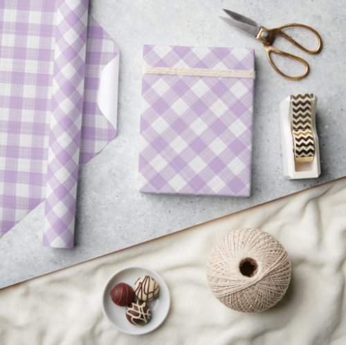 Shabby Chic White Lavender Violet Gingham Wrapping Paper