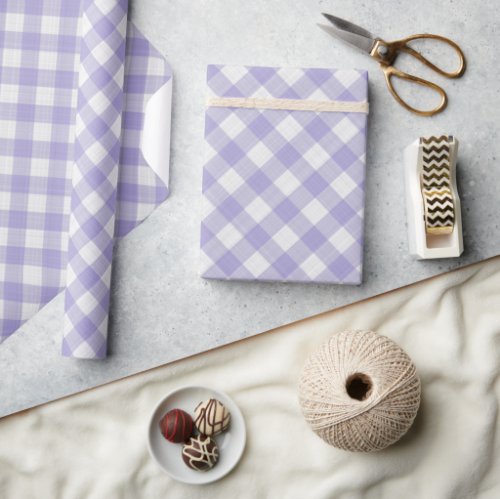 Shabby Chic White Light Violet Purple Gingham Wrapping Paper