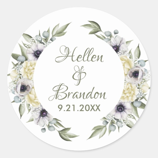 Shabby-chic White & Peach Flowers Wreath Classic Round Sticker (Front)