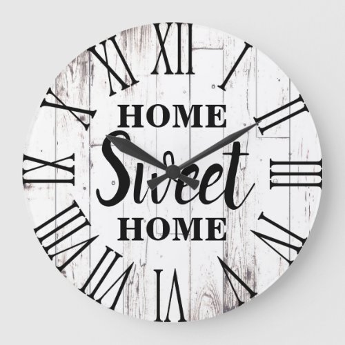 Shabby Chic White Wood Rustic Country Home Sweet Large Clock