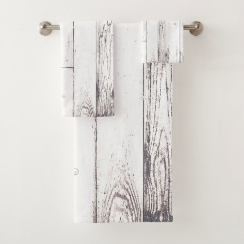 Shabby Chic White Wood Rustic Farmhouse Barn Bath Towel Set