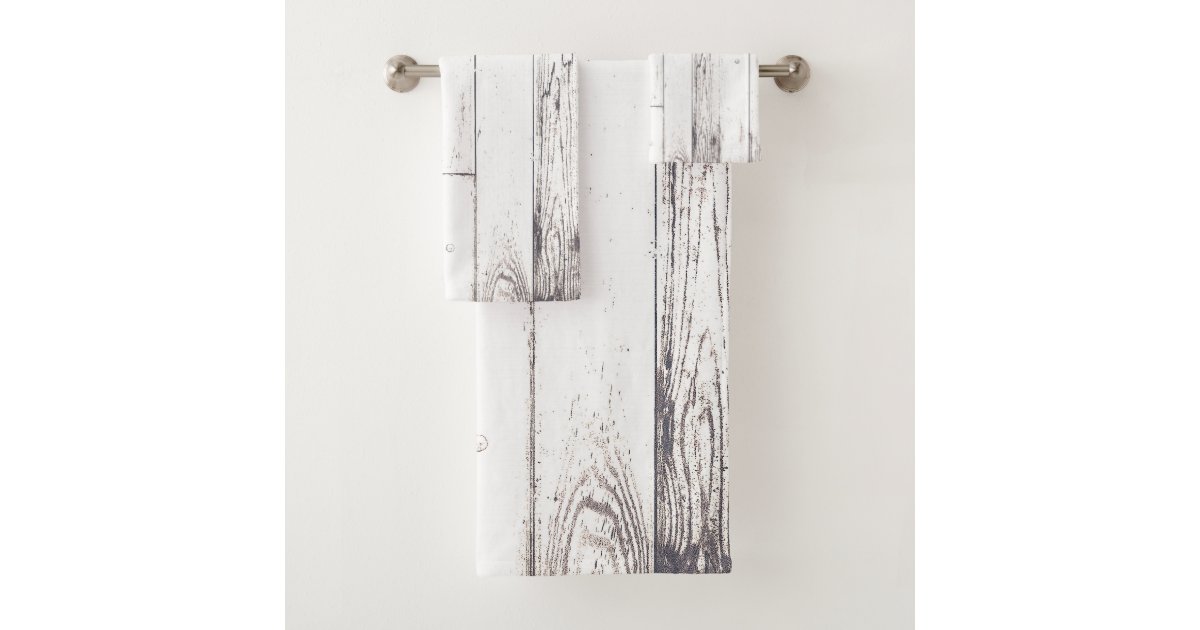 Shabby Chic White Wood Rustic Farmhouse Barn Bath Towel Set