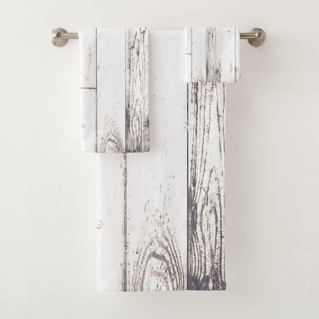 Shabby Chic White Wood Rustic Farmhouse Barn Bath Towel Set (Insitu)