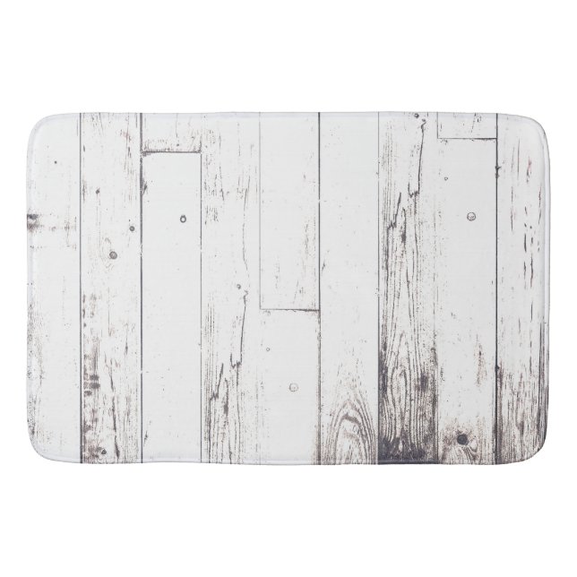 Shabby Chic White Wood Rustic Farmhouse Barn Bathroom Mat (Front)