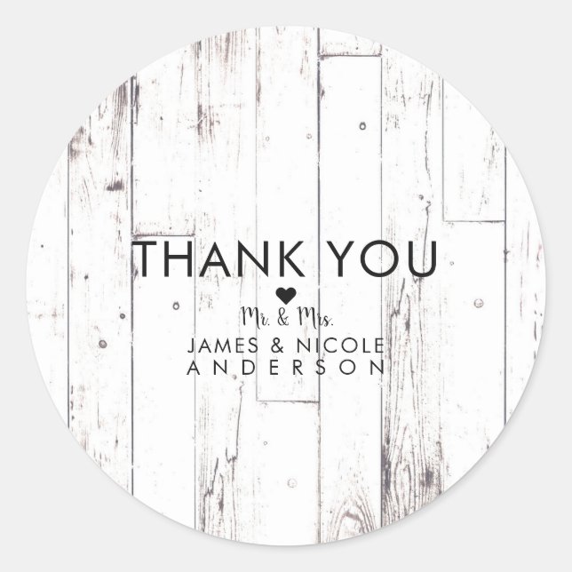 Shabby Chic White Wood Rustic Farmhouse Barn Favor Classic Round Sticker (Front)