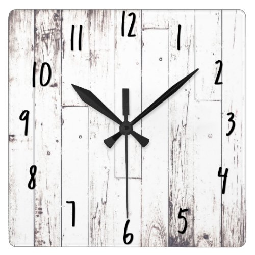 Shabby Chic White Wood Rustic Farmhouse Barn Square Wall Clock
