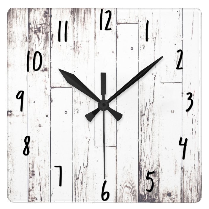 Shabby Chic White Wood Rustic Farmhouse Barn Square Wall Clock