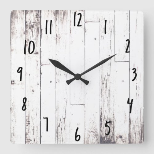 Shabby Chic White Wood Rustic Farmhouse Barn Square Wall Clock