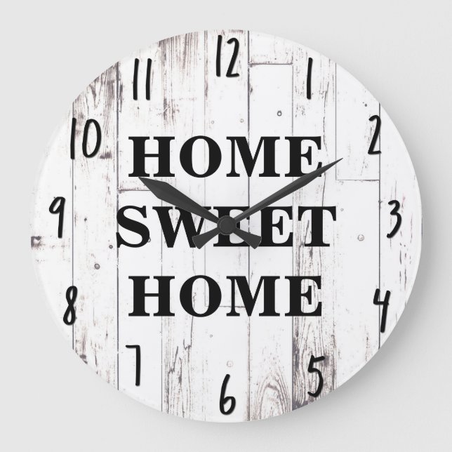 Shabby Chic White Wood Rustic Farmhouse Kitchen Large Clock (Front)